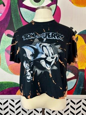 Tom and Jerry Bleach Tie-Dye Cropped Tee
